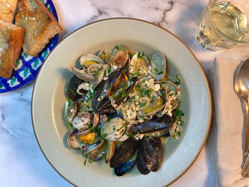 Garlicky Steamed Mussels and Clams