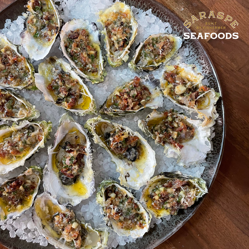 Grilled or Baked Oysters with Bacon Compound Butter